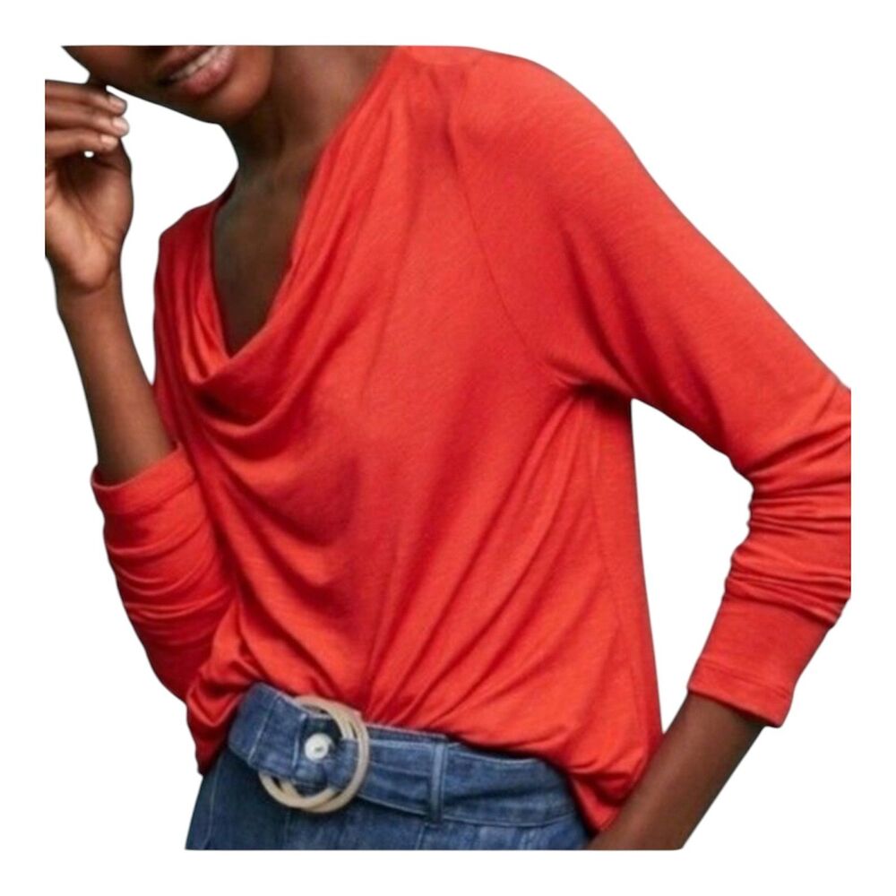 Dolan Left Coast Coll. Women's NWOT Orange Jersey Drape Cowl Neck LS Top Size S